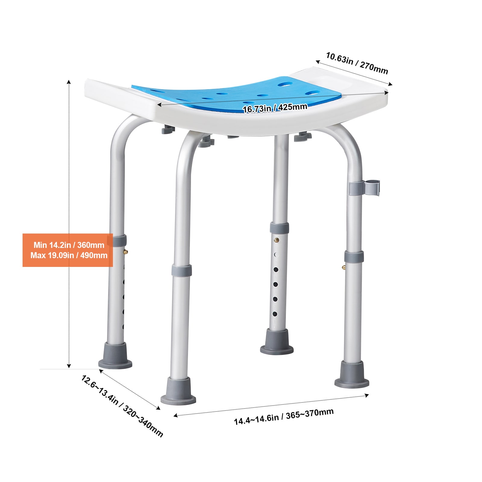 Shower Chair Adjustable Height Stool For Elderly And Disabled_voghion.com